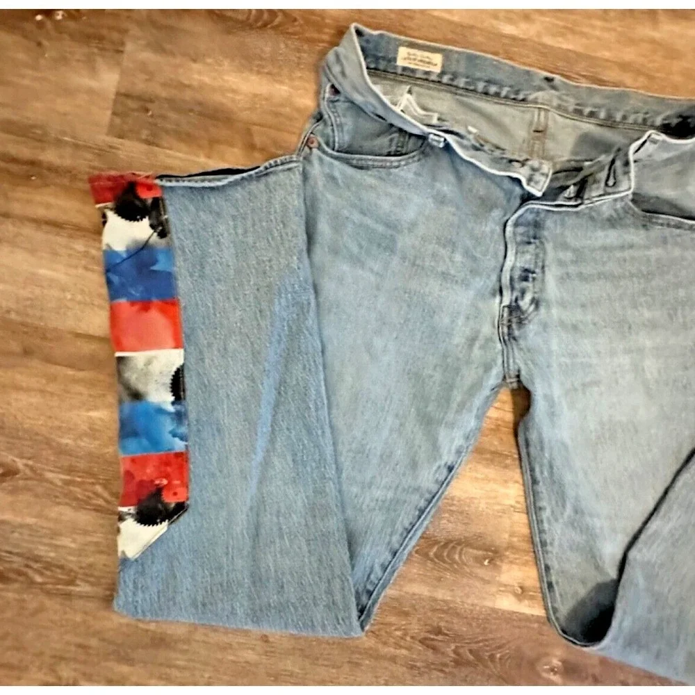 LEVI'S PREMIUM BIG E 501 '93 STRAIGHT PATCHWORK DENIM JEANS BUTTON FLY W33 L32